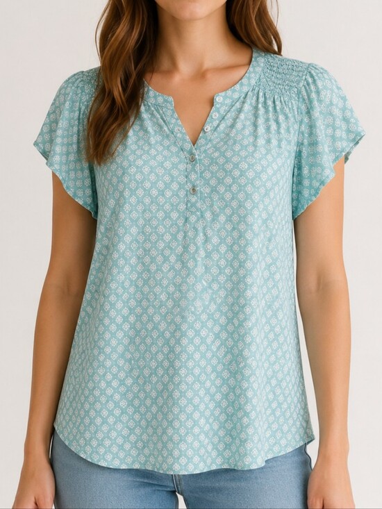 My Style Tops - Size Medium My Style Women's Blue Patterned Blouses